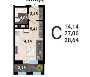 Студия квартира, строящийся дом, 30м2, 18/31 этаж