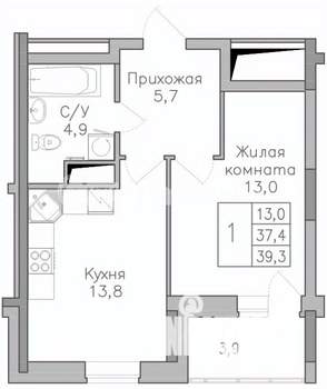 1-к квартира, вторичка, 39м2, 15/25 этаж