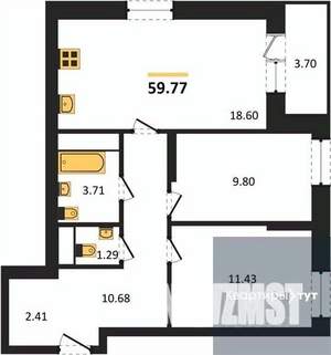 2-к квартира, вторичка, 60м2, 7/25 этаж