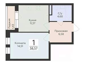 1-к квартира, вторичка, 39м2, 4/12 этаж