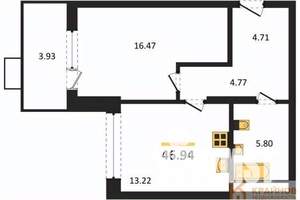 1-к квартира, вторичка, 47м2, 7/21 этаж
