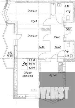 3-к квартира, вторичка, 82м2, 15/25 этаж