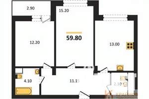 2-к квартира, вторичка, 60м2, 2/13 этаж