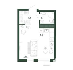 Студия квартира, вторичка, 29м2, 4/13 этаж