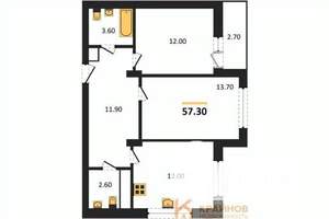 2-к квартира, вторичка, 57м2, 2/13 этаж