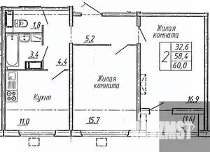 2-к квартира, вторичка, 60м2, 14/19 этаж