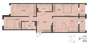 3-к квартира, вторичка, 95м2, 16/18 этаж