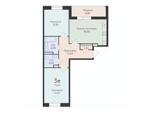 3-к квартира, строящийся дом, 74м2, 8/12 этаж