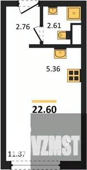 Студия квартира, вторичка, 23м2, 1/15 этаж