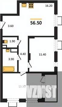 2-к квартира, вторичка, 57м2, 11/14 этаж