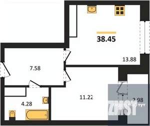1-к квартира, вторичка, 38м2, 7/25 этаж