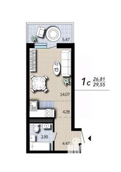 Студия квартира, вторичка, 30м2, 12/16 этаж