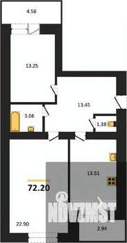 2-к квартира, вторичка, 72м2, 13/16 этаж