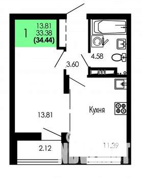 1-к квартира, строящийся дом, 34м2, 5/9 этаж