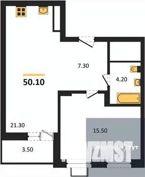 1-к квартира, вторичка, 50м2, 10/15 этаж