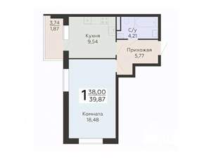 1-к квартира, вторичка, 40м2, 8/20 этаж