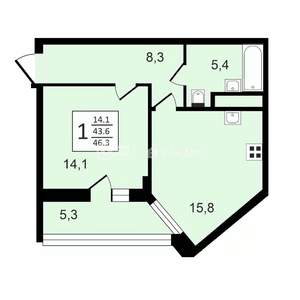 1-к квартира, вторичка, 46м2, 16/24 этаж