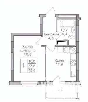 1-к квартира, строящийся дом, 38м2, 17/25 этаж
