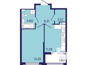 1-к квартира, вторичка, 41м2, 2/18 этаж