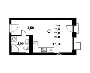 Студия квартира, строящийся дом, 26м2, 4/21 этаж