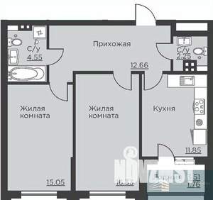 2-к квартира, вторичка, 64м2, 4/18 этаж