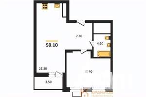 1-к квартира, строящийся дом, 50м2, 12/15 этаж