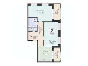 2-к квартира, строящийся дом, 71м2, 4/10 этаж