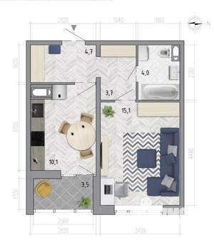 1-к квартира, вторичка, 39м2, 13/18 этаж