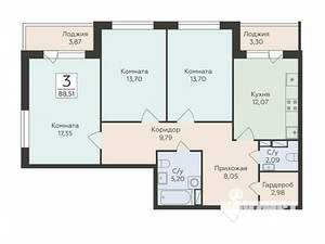 3-к квартира, вторичка, 89м2, 11/18 этаж