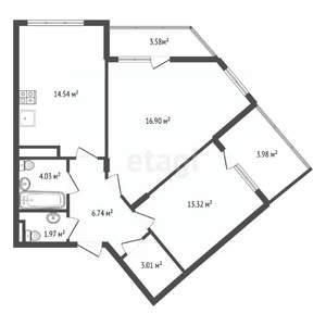 2-к квартира, вторичка, 64м2, 5/22 этаж