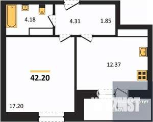 1-к квартира, вторичка, 42м2, 14/25 этаж