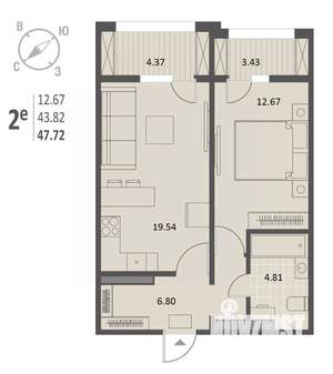 1-к квартира, вторичка, 48м2, 16/18 этаж