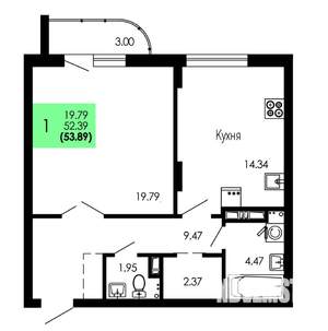 1-к квартира, строящийся дом, 54м2, 5/9 этаж