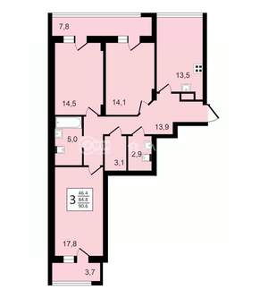 3-к квартира, строящийся дом, 91м2, 9/24 этаж