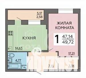 1-к квартира, вторичка, 50м2, 9/18 этаж