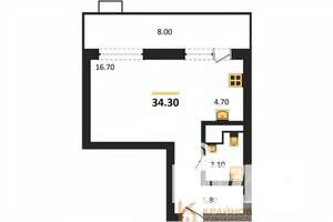 Студия квартира, строящийся дом, 34м2, 10/15 этаж