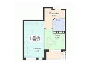 1-к квартира, вторичка, 38м2, 15/18 этаж