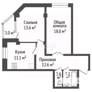 2-к квартира, вторичка, 62м2, 10/17 этаж