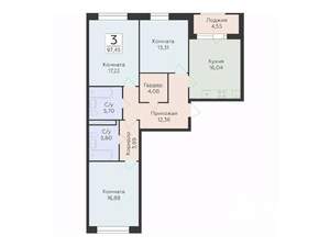 3-к квартира, строящийся дом, 97м2, 4/10 этаж