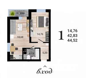 1-к квартира, вторичка, 44м2, 27/27 этаж