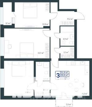 3-к квартира, строящийся дом, 101м2, 15/25 этаж