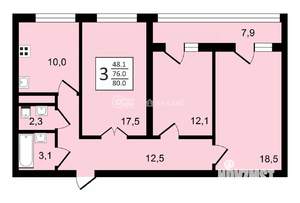 3-к квартира, строящийся дом, 80м2, 22/24 этаж