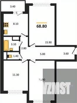 3-к квартира, вторичка, 69м2, 7/17 этаж