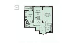 2-к квартира, вторичка, 65м2, 18/25 этаж