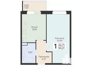 1-к квартира, вторичка, 34м2, 18/18 этаж