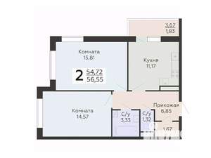 2-к квартира, вторичка, 57м2, 15/20 этаж