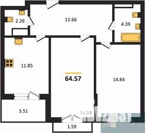 2-к квартира, вторичка, 65м2, 13/18 этаж