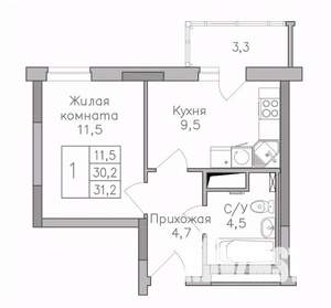 1-к квартира, строящийся дом, 31м2, 23/25 этаж