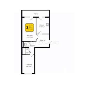 2-к квартира, вторичка, 71м2, 4/16 этаж