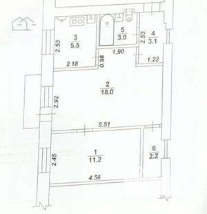 2-к квартира, вторичка, 45м2, 4/6 этаж